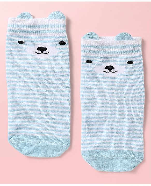 Cute Walk by Babyhug Knit Ankle Length Antibacterial Socks With Stripes Pack Of 3 - Light Blue Black & Grey