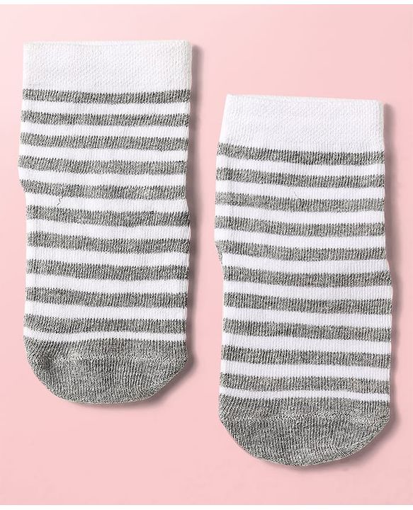 Cute Walk by Babyhug Knit Ankle Length Antibacterial Socks With Stripes Pack Of 3 - Light Blue Black & Grey