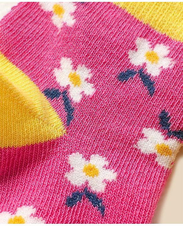 Cute Walk by Babyhug Knit Antibacterial Ankle Length Socks With Polka Dots & Floral Design Pack Of 3 - Pink & Black