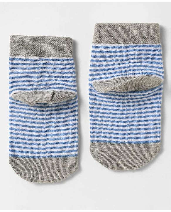 Cute Walk by Babyhug Knit Antibacterial Ankle Length Socks With Stripes & Vehicle Design Pack Of 3 - Light Blue Grey & Yellow