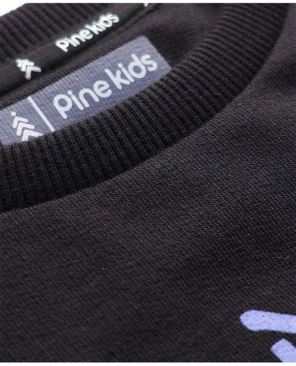 Pine Kids Cotton Knit Full Sleeves Text Printed Sweatshirt - Black