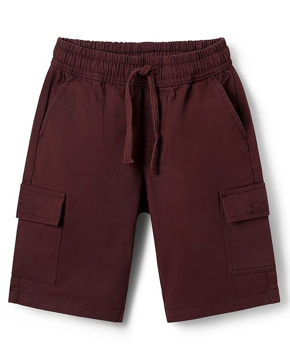 Pine Kids Cotton Elastane Woven Above Knee Length Solid Shorts With Cargo Pockets - Dark Red