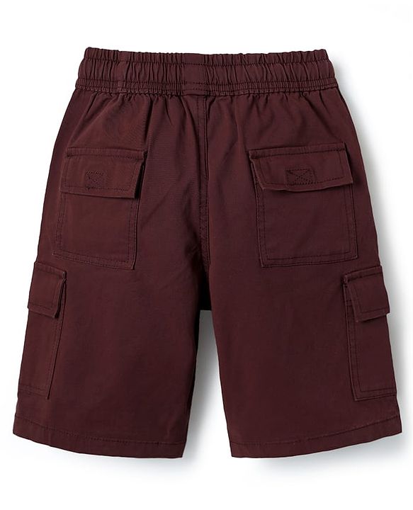 Pine Kids Cotton Elastane Woven Above Knee Length Solid Shorts With Cargo Pockets - Dark Red