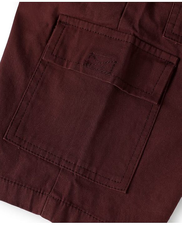 Pine Kids Cotton Elastane Woven Above Knee Length Solid Shorts With Cargo Pockets - Dark Red