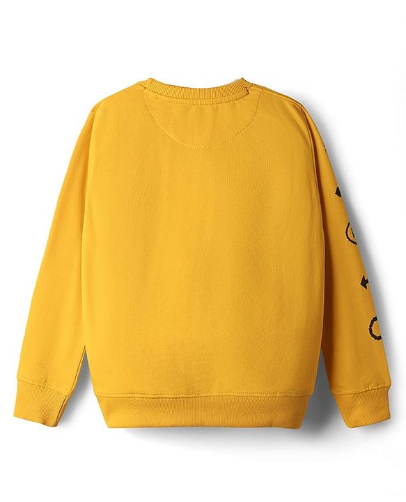Pine Kids Knit Full Sleeves Sweatshirt With Text Print - Gold