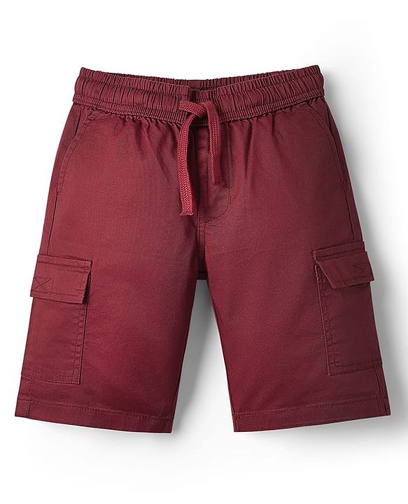 Pine Kids Cotton Elastane Woven Above Knee Length Solid Color Shorts - Red