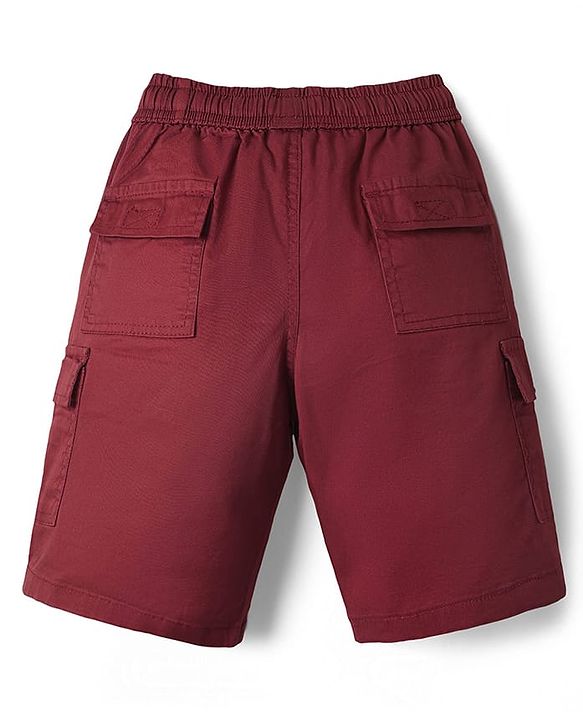 Pine Kids Cotton Elastane Woven Above Knee Length Solid Color Shorts - Red