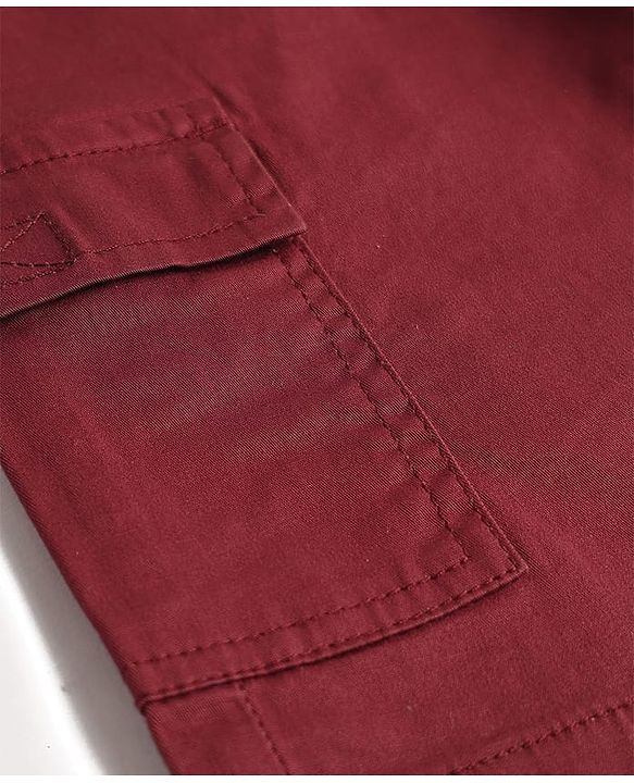 Pine Kids Cotton Elastane Woven Above Knee Length Solid Color Shorts - Red