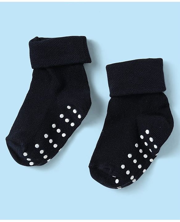 Cute Walk by Babyhug Knit Antibacterial Ankle Length Anti Skid Socks With Stripes Pack Of 3 - Black & White