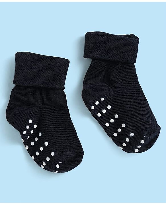Cute Walk by Babyhug Knit Antibacterial Ankle Length Anti Skid Socks With Stripes Pack Of 3 - Black & White
