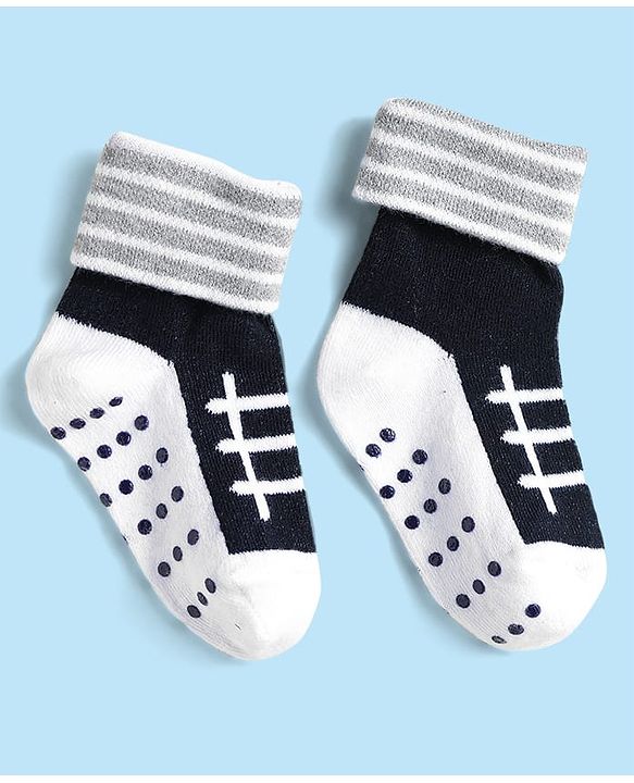 Cute Walk by Babyhug Knit Antibacterial Ankle Length Anti Skid Socks With Stripes Pack Of 3 - Black & White