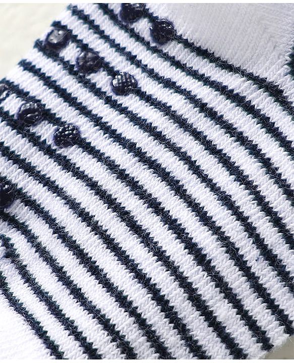Cute Walk by Babyhug Knit Antibacterial Ankle Length Anti Skid Socks With Stripes Pack Of 3 - Black & White