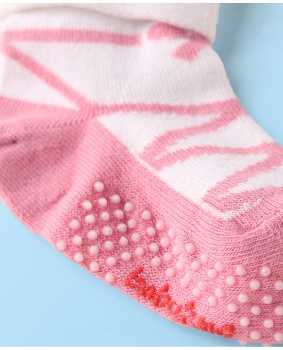 Cute Walk by Babyhug Knit Ankle Length Anti Bacterial Anti Skid Socks with Nautical Design Pack of 3 - Black Pink & White