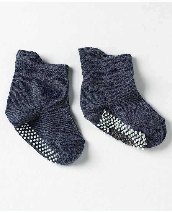 Cute Walk by Babyhug Knit Antibacterial Ankle Length Anti Skid Socks With Stripes Pack Of 3 - Black & Light Blue