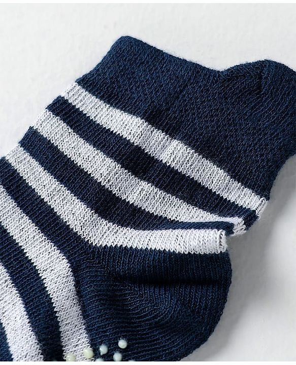 Cute Walk by Babyhug Knit Antibacterial Ankle Length Anti Skid Socks With Stripes Pack Of 3 - Black & Light Blue