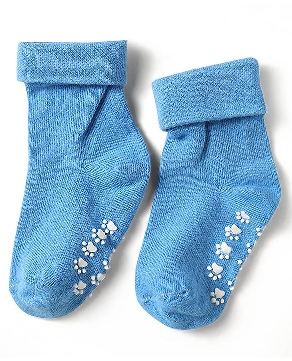 Cute Walk by Babyhug Knit Antibacterial Ankle Length Anti Skid Socks With Stripes Pack Of 3 - Black Light Blue & Grey