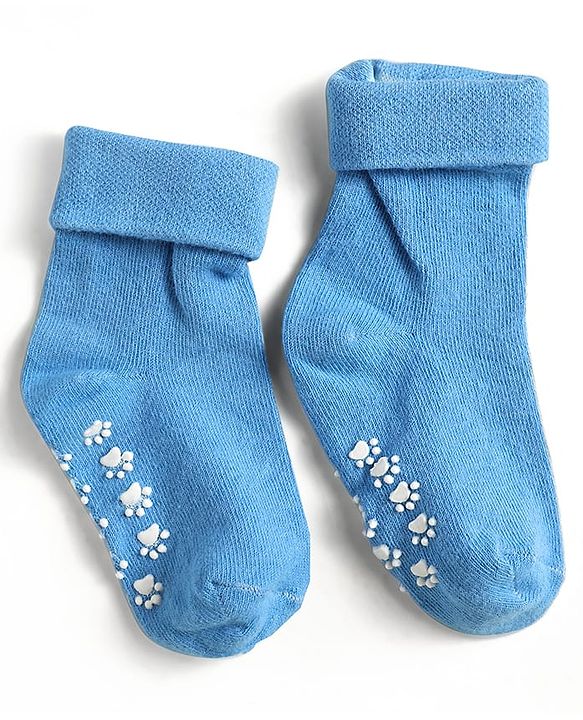 Cute Walk by Babyhug Knit Antibacterial Ankle Length Anti Skid Socks With Stripes Pack Of 3 - Black Light Blue & Grey