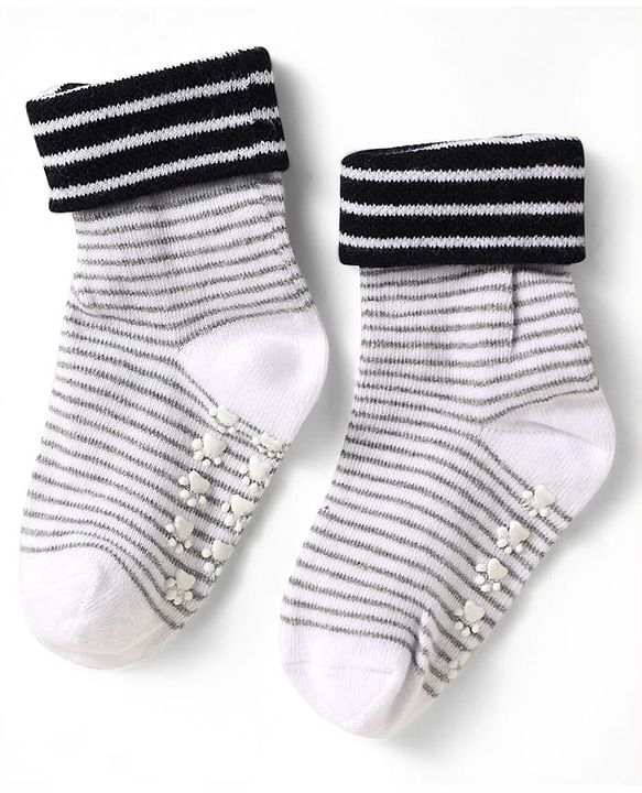 Cute Walk by Babyhug Knit Antibacterial Ankle Length Anti Skid Socks With Stripes Pack Of 3 - Black Light Blue & Grey