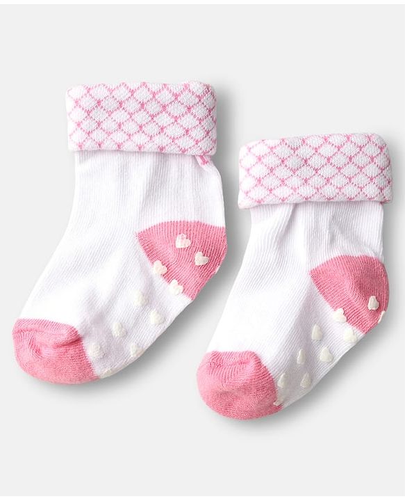 Cute Walk by Babyhug Ankle Length Anti Bacterial Anti Skid Socks with Stripes Pack of 3 - Pink & White