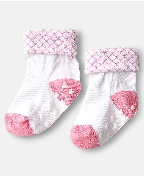 Cute Walk by Babyhug Ankle Length Anti Bacterial Anti Skid Socks with Stripes Pack of 3 - Pink & White