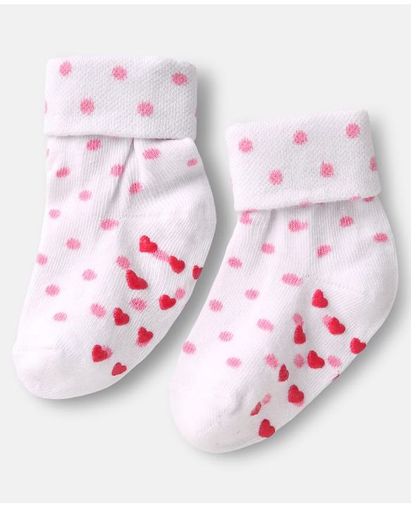 Cute Walk by Babyhug Ankle Length Anti Bacterial Anti Skid Socks with Heart Deign & Stripes Pack of 3 - Grey & White
