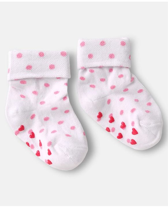 Cute Walk by Babyhug Ankle Length Anti Bacterial Anti Skid Socks with Heart Deign & Stripes Pack of 3 - Grey & White