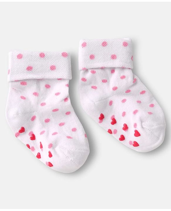 Cute Walk by Babyhug Ankle Length Anti Bacterial Anti Skid Socks with Heart Deign & Stripes Pack of 3 - Grey & White