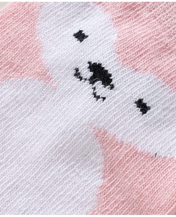 Cute Walk by Babyhug Knit Ankle Length Anti Bacterial Anti Skid Socks with Animal Design Pack of 3 - Grey Pink & Cream