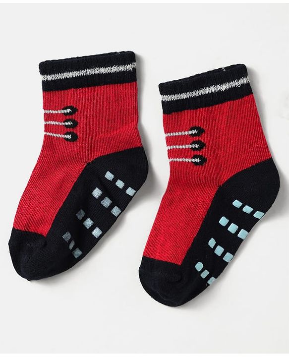 Cute Walk by Babyhug Knit Antibacterial Ankle Length Anti Skid Socks With Shoes Design Pack Of 3 - Red White & Cream