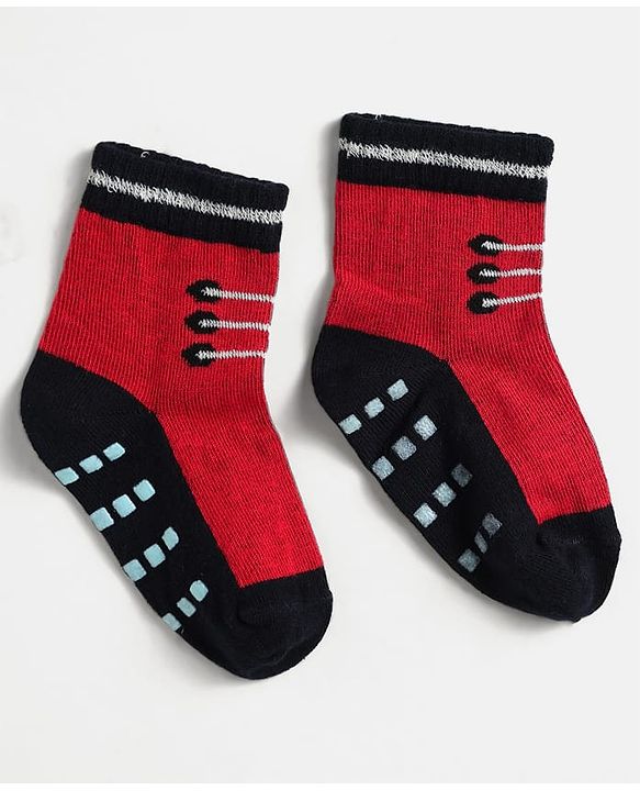 Cute Walk by Babyhug Knit Antibacterial Ankle Length Anti Skid Socks With Shoes Design Pack Of 3 - Red White & Cream