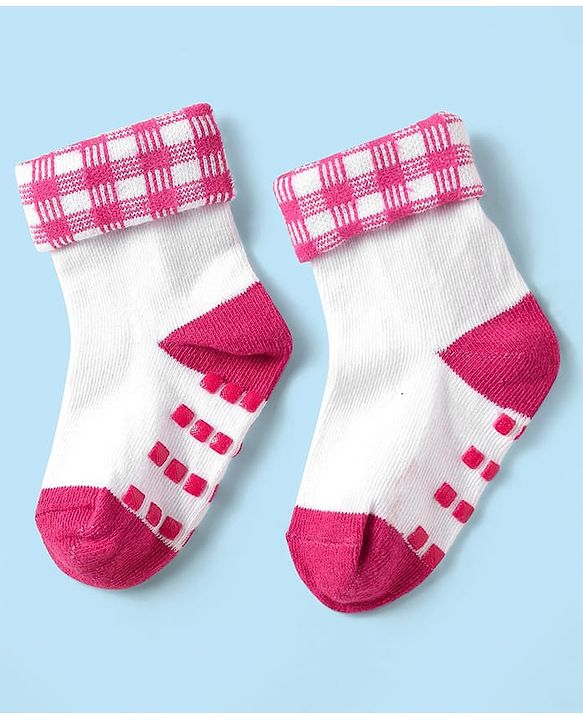Cute Walk by Babyhug Knit Antibacterial Ankle Length Anti Skid Socks With Polka Dots & Tropical Theme Design Pack Of 3 - White & Red