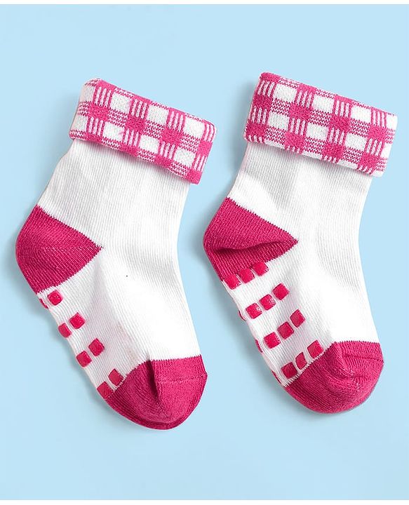 Cute Walk by Babyhug Knit Antibacterial Ankle Length Anti Skid Socks With Polka Dots & Tropical Theme Design Pack Of 3 - White & Red