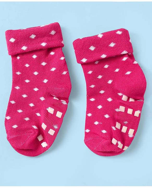 Cute Walk by Babyhug Knit Antibacterial Ankle Length Anti Skid Socks With Polka Dots & Tropical Theme Design Pack Of 3 - White & Red