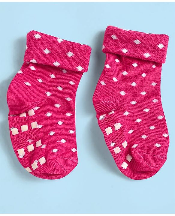 Cute Walk by Babyhug Knit Antibacterial Ankle Length Anti Skid Socks With Polka Dots & Tropical Theme Design Pack Of 3 - White & Red