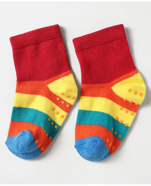 Cute Walk by Babyhug Knit Antibacterial Ankle Length Anti Skid Socks With Sun Design Pack Of 3 - Red Blue & Light Blue