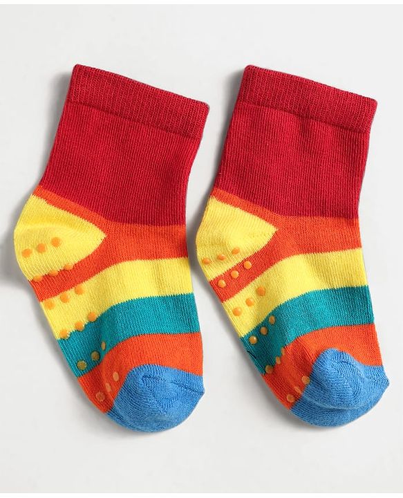 Cute Walk by Babyhug Knit Antibacterial Ankle Length Anti Skid Socks With Sun Design Pack Of 3 - Red Blue & Light Blue