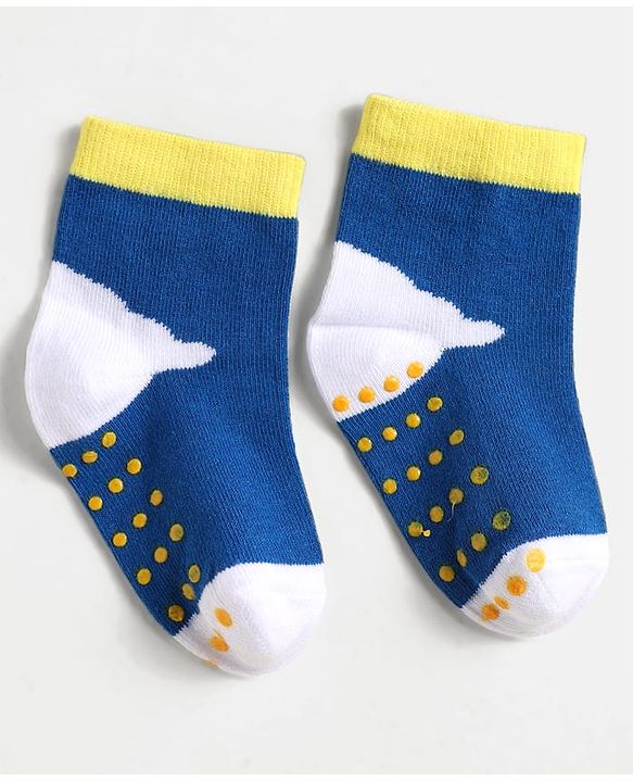 Cute Walk by Babyhug Knit Antibacterial Ankle Length Anti Skid Socks With Sun Design Pack Of 3 - Red Blue & Light Blue