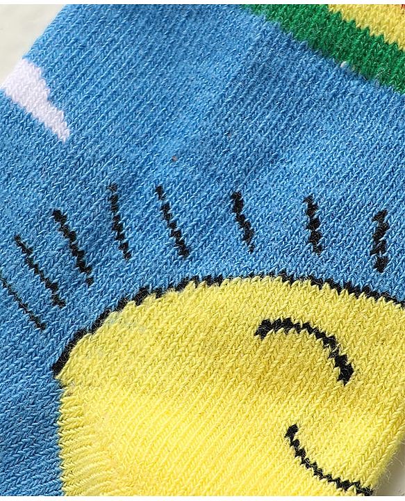 Cute Walk by Babyhug Knit Antibacterial Ankle Length Anti Skid Socks With Sun Design Pack Of 3 - Red Blue & Light Blue