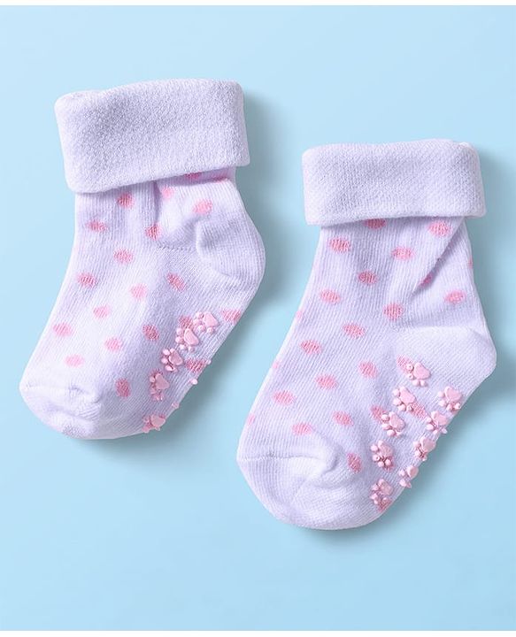 Cutewalk by Babyhug Ankle Length Anti-Bacterial Anti Skid Socks with Stripes & Heart Design Pack of 3 - Pink & White