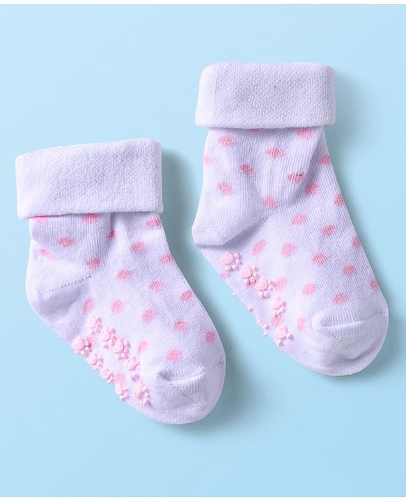 Cutewalk by Babyhug Ankle Length Anti-Bacterial Anti Skid Socks with Stripes & Heart Design Pack of 3 - Pink & White