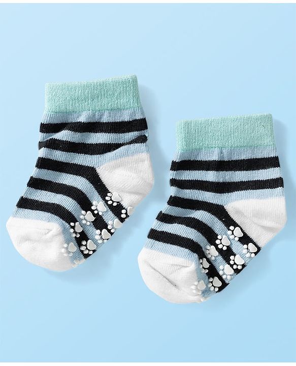 Cute Walk by Babyhug Knit Ankle Length Anti Bacterial Anti Skid Socks with Animal Design Pack of 3 - Grey Light Blue & Cream