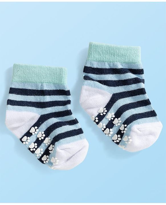 Cute Walk by Babyhug Knit Ankle Length Anti Bacterial Anti Skid Socks with Animal Design Pack of 3 - Grey Light Blue & Cream
