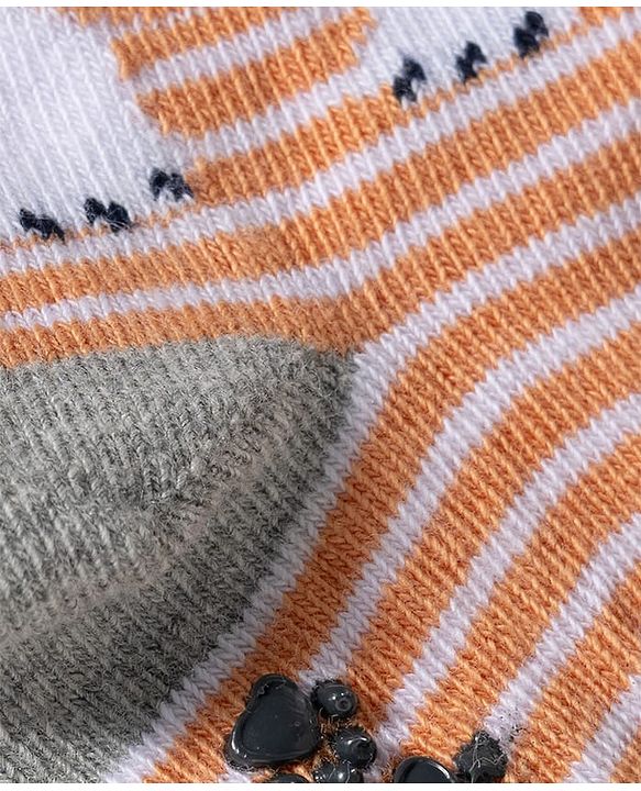 Cute Walk by Babyhug Knit Ankle Length Anti Bacterial Anti Skid Socks with Animal Design Pack of 3 - Grey Light Blue & Cream