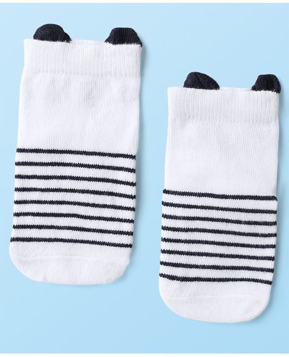 Cute Walk by Babyhug Knit Ankle Length Anti Bacterial Anti Skid Socks with Polka Dot Design & Stripes Pack of 3 - Yellow Mint & White