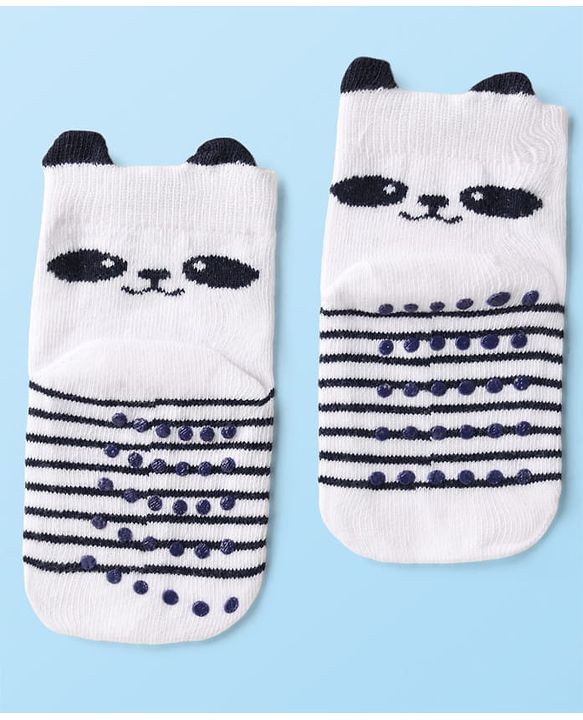 Cute Walk by Babyhug Knit Ankle Length Anti Bacterial Anti Skid Socks with Polka Dot Design & Stripes Pack of 3 - Yellow Mint & White