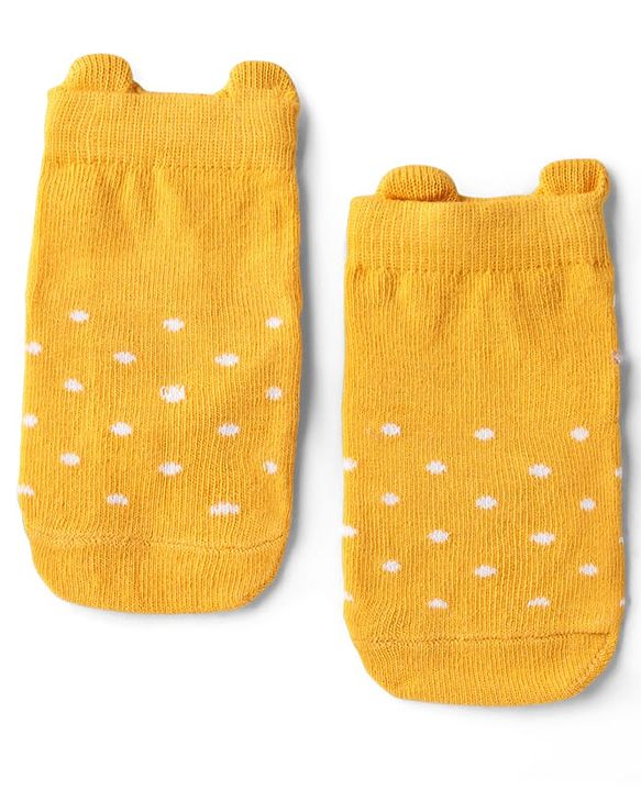 Cute Walk by Babyhug Knit Ankle Length Anti Bacterial Anti Skid Socks with Polka Dot Design & Stripes Pack of 3 - Yellow Mint & White