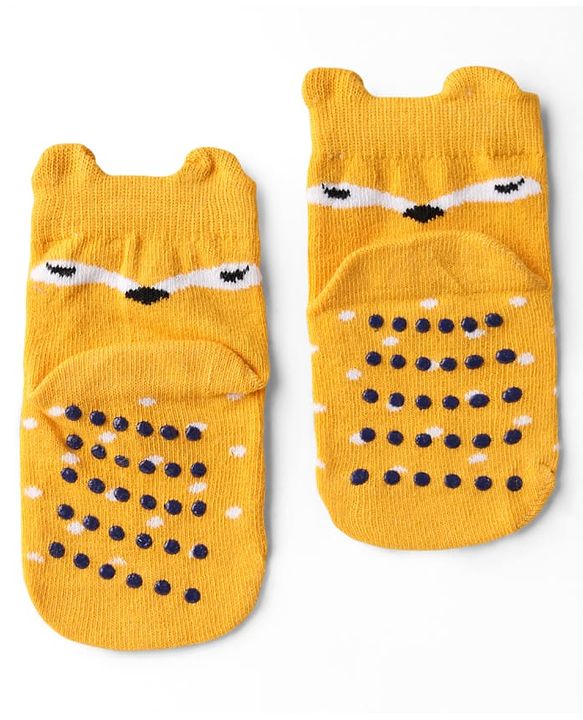 Cute Walk by Babyhug Knit Ankle Length Anti Bacterial Anti Skid Socks with Polka Dot Design & Stripes Pack of 3 - Yellow Mint & White