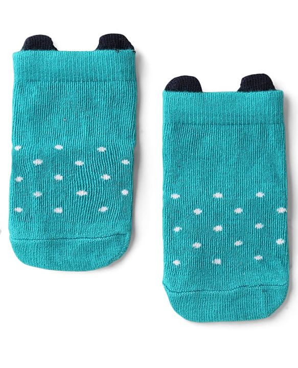 Cute Walk by Babyhug Knit Ankle Length Anti Bacterial Anti Skid Socks with Polka Dot Design & Stripes Pack of 3 - Yellow Mint & White