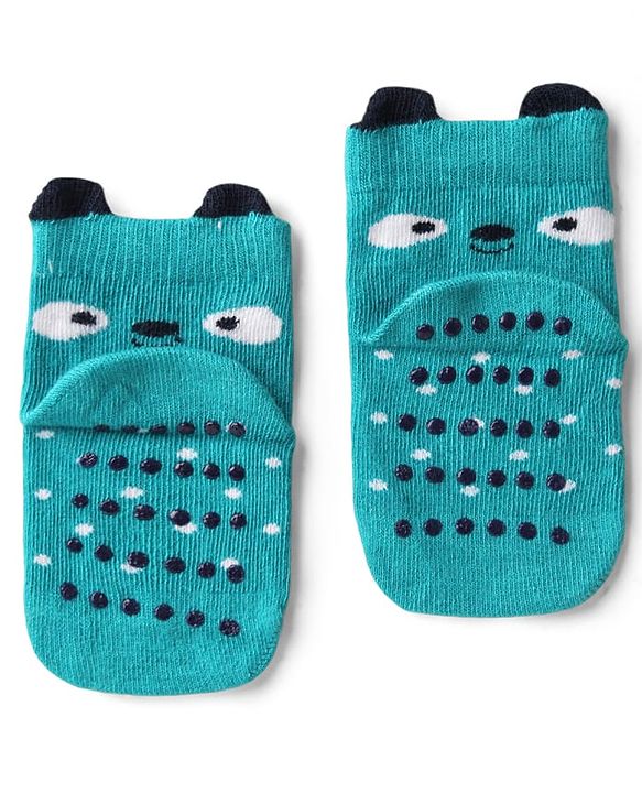 Cute Walk by Babyhug Knit Ankle Length Anti Bacterial Anti Skid Socks with Polka Dot Design & Stripes Pack of 3 - Yellow Mint & White