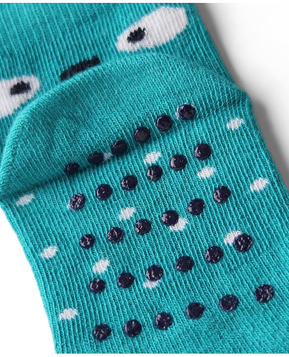 Cute Walk by Babyhug Knit Ankle Length Anti Bacterial Anti Skid Socks with Polka Dot Design & Stripes Pack of 3 - Yellow Mint & White